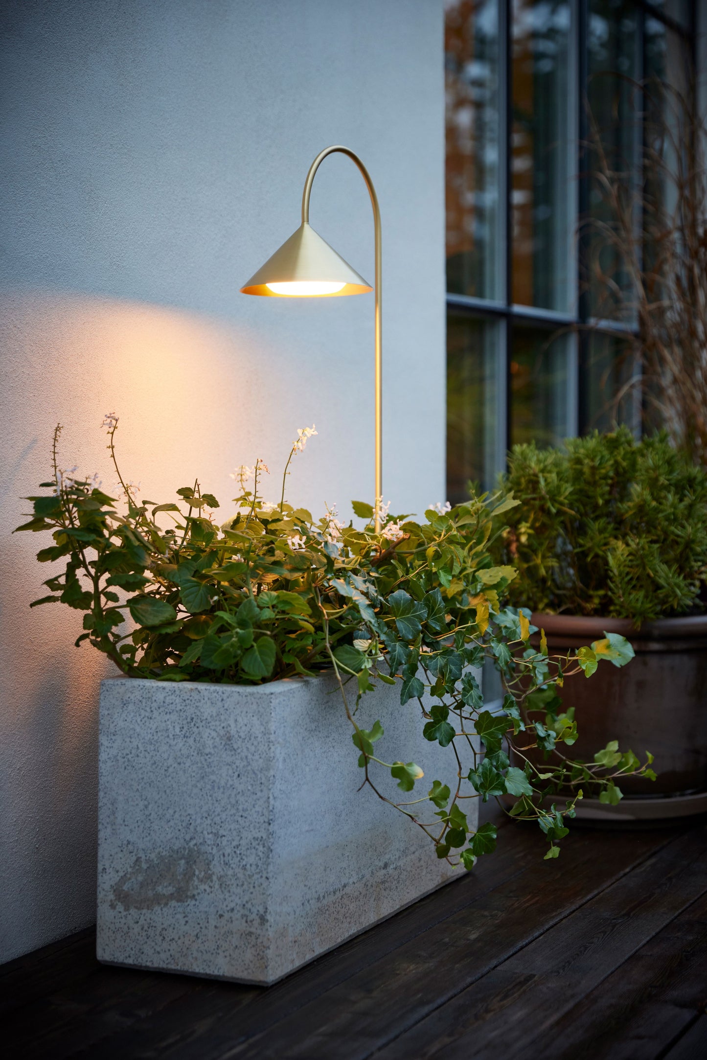 Grasp spydlampe i blomsterbed