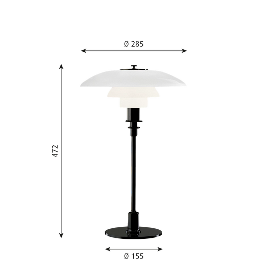 Sortforkromet PH 3/2 bordlampe fra Louis Poulsen