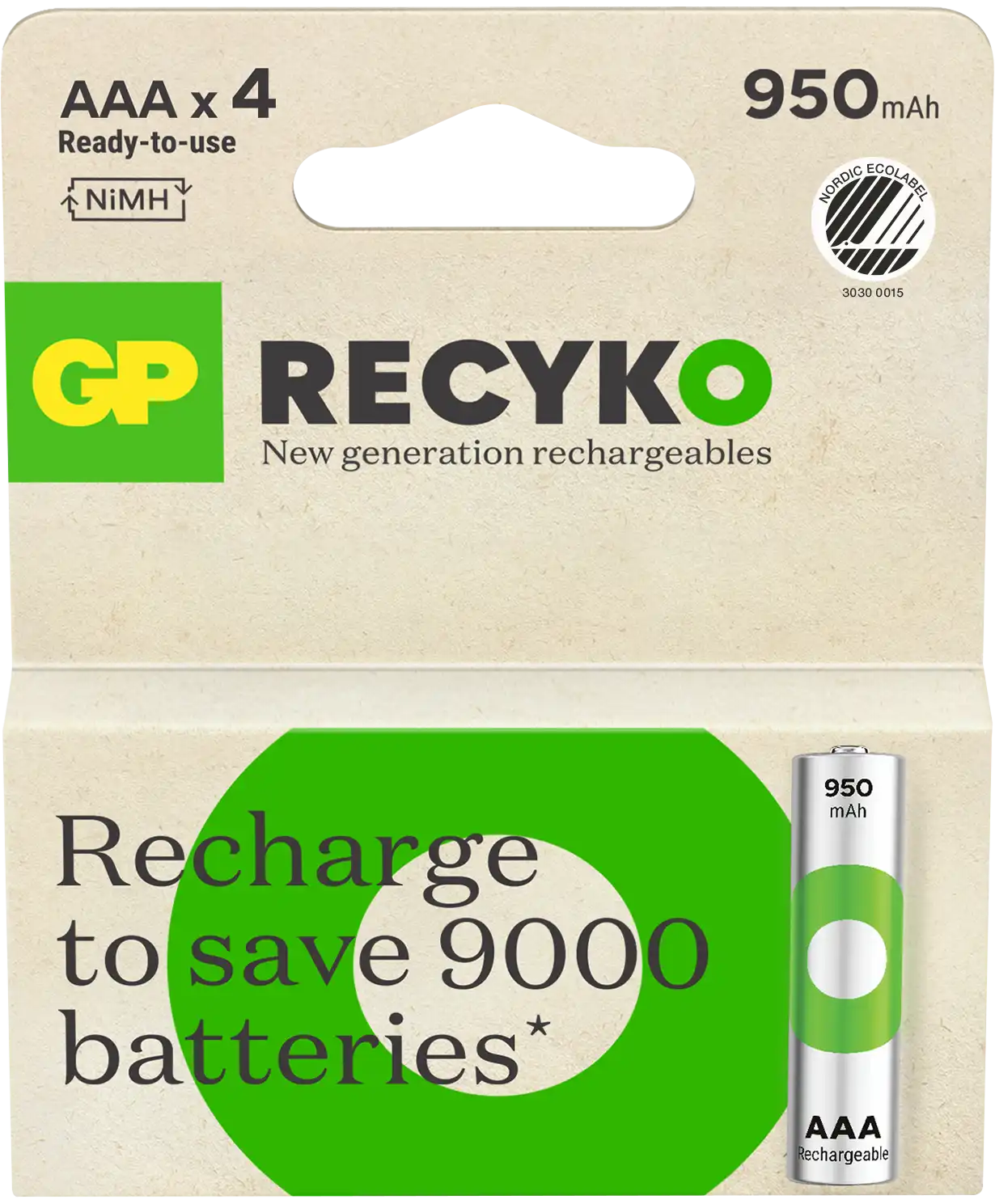 GN GP Uppladdningsbar AAA 950mAh NiMh 4-pack