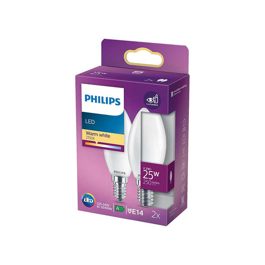 Philips kerte 2-pak 25W 2,2W E14 B35