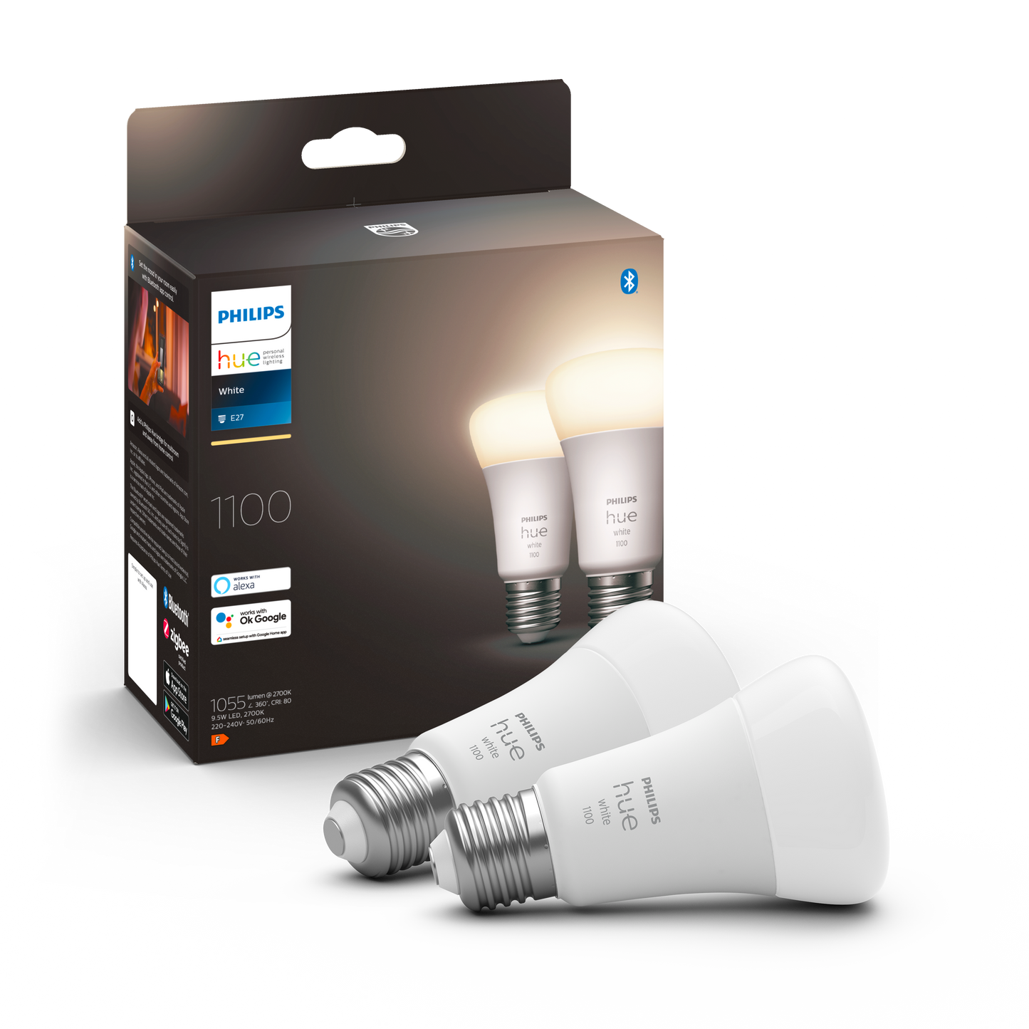 Philips Hue - Hue Pære White BT E27 1100 Lumen 2-pak