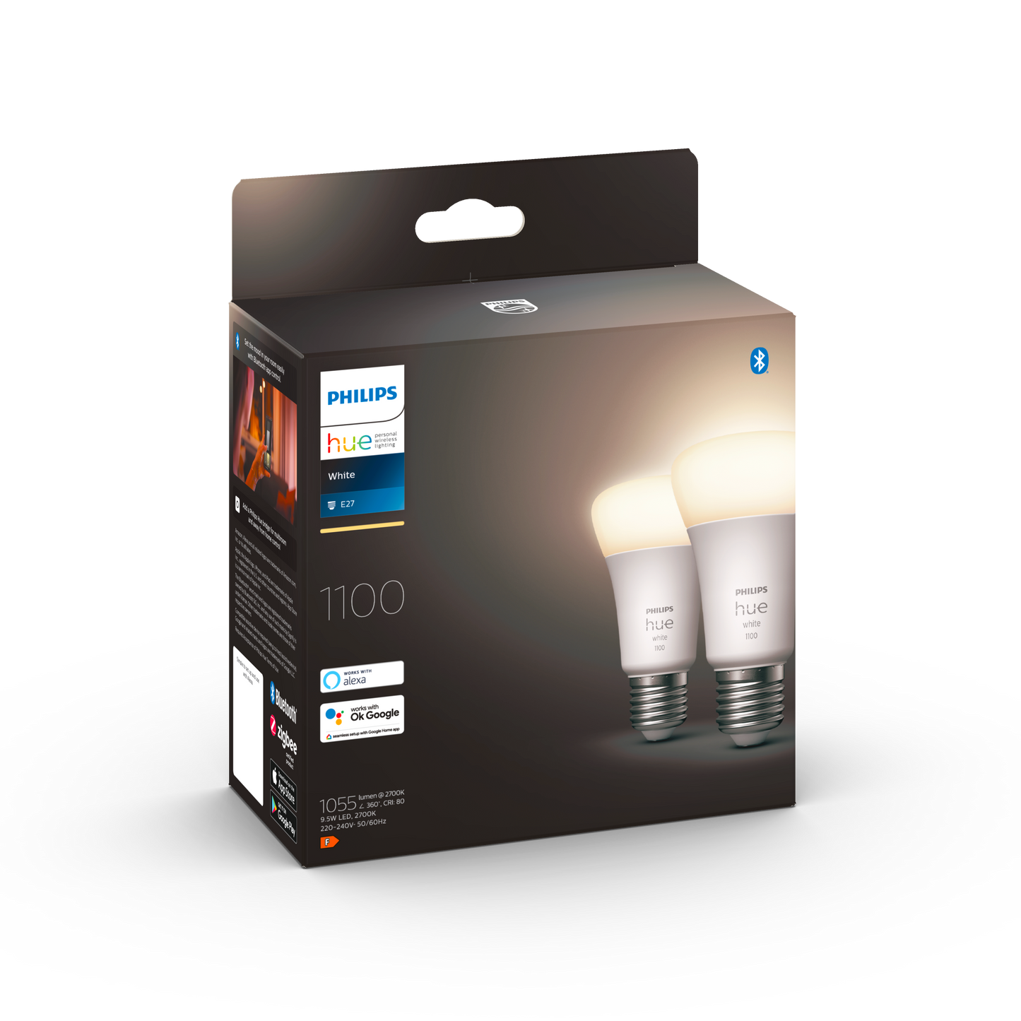 Philips Hue - Hue Pære White BT E27 1100 Lumen 2-pak