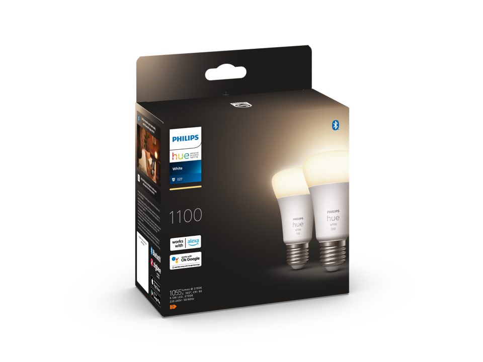 Philips Hue - Hue Pære White BT E27 1100 Lumen 2-pak