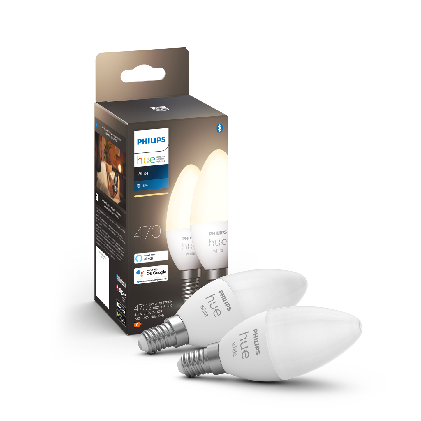 Philips Hue White E14 Kerte m. Bluetooth - 2-pak