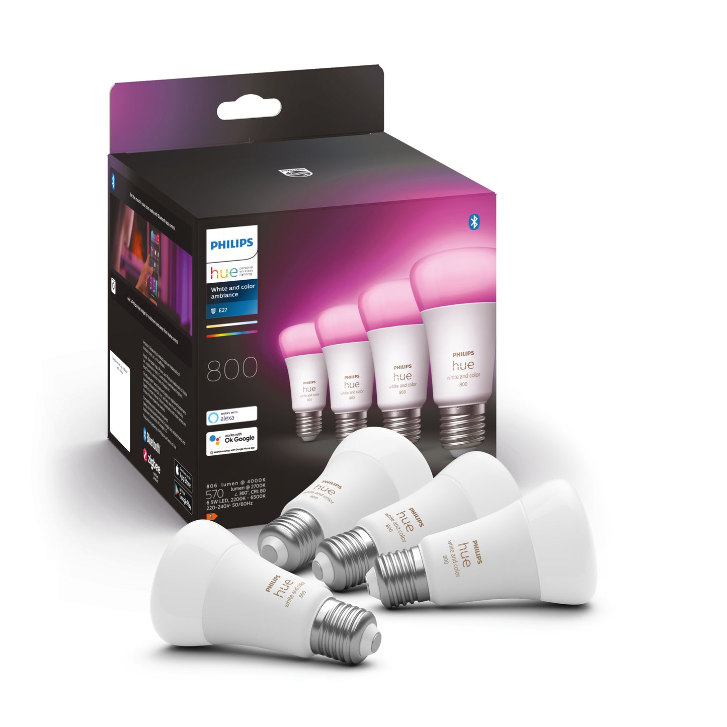 Philips Hue A60 E27 Color pærer 800 - 4-pak