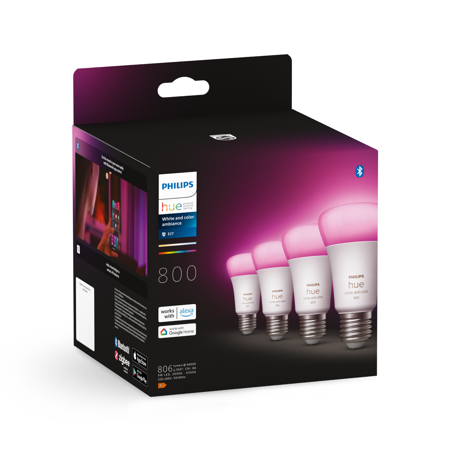 Philips Hue A60 E27 Color pærer 800 - 4-pak