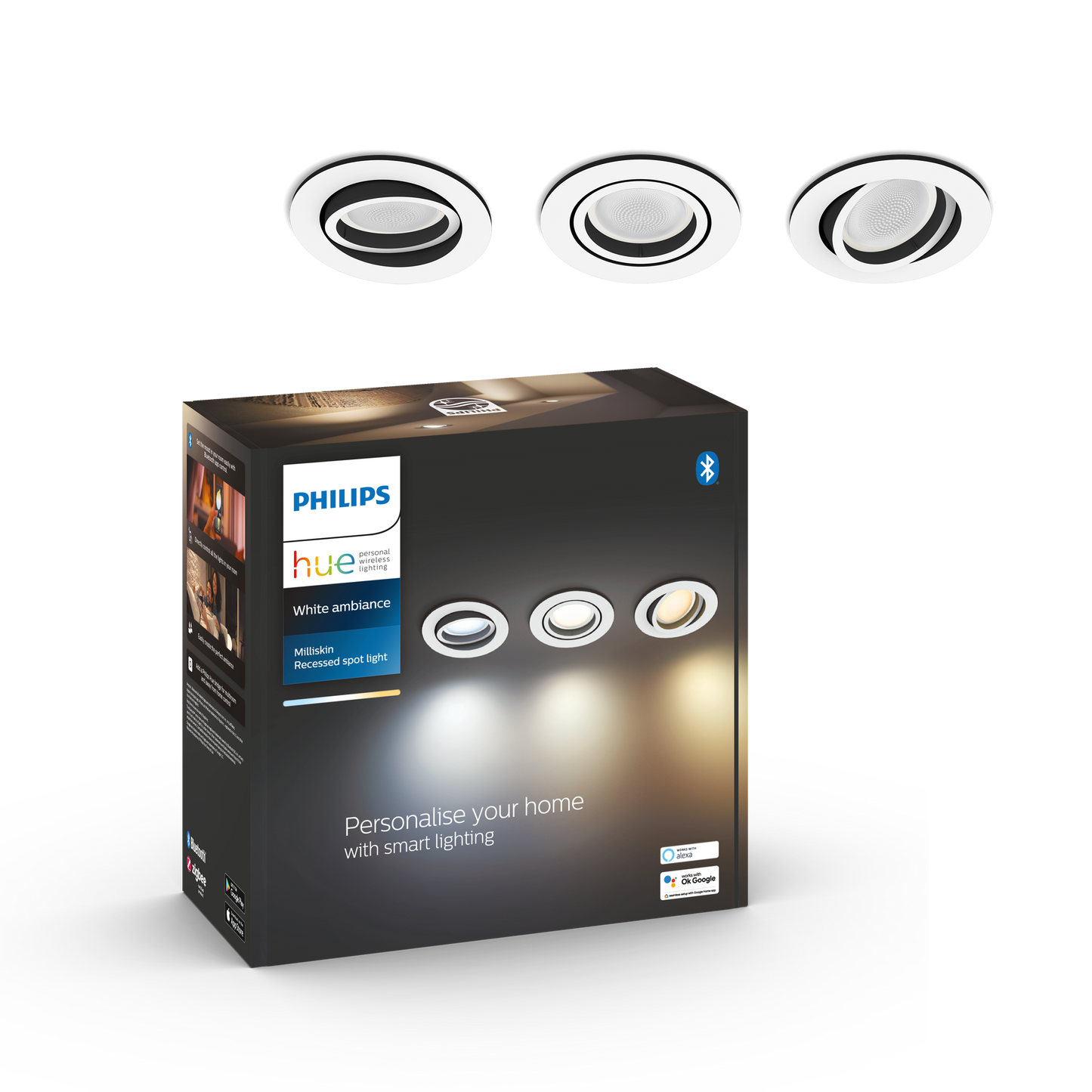 Philips hue Milliskin Hue recessed rund hvid 3-pak