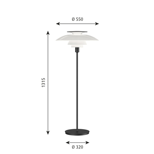 Louis Poulsen - PH 80 Gulvlampe - Hvid Opal Akryl/Sort