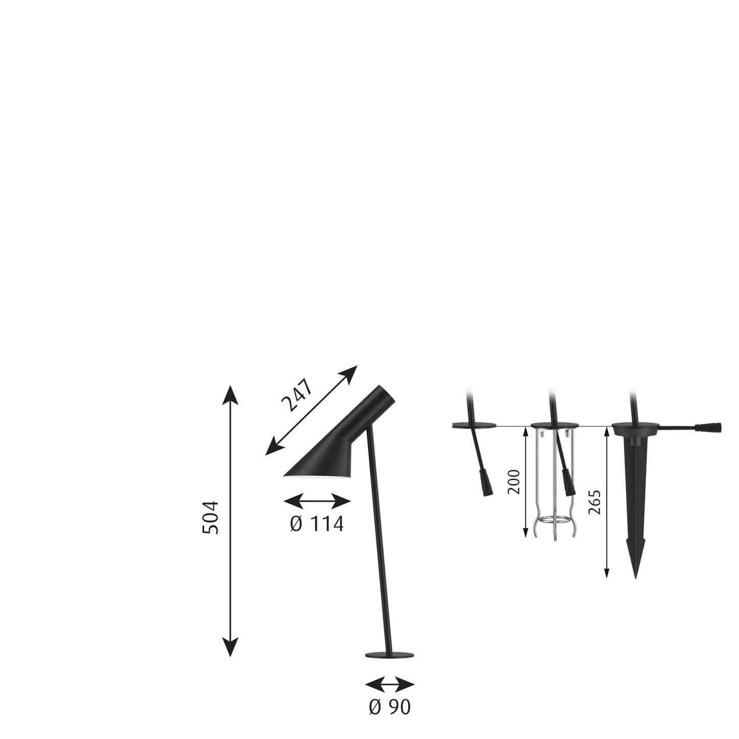 Louis Poulsen Aj Garden small 27K uden/Adapter - Sort - Spike - Udendørslampe