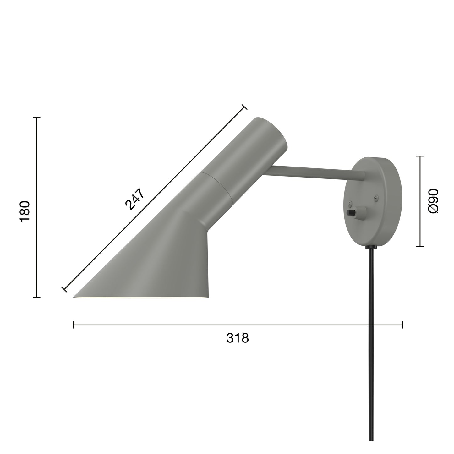 Louis Poulsen AJ Væglampe m. ledning - Warm Grey