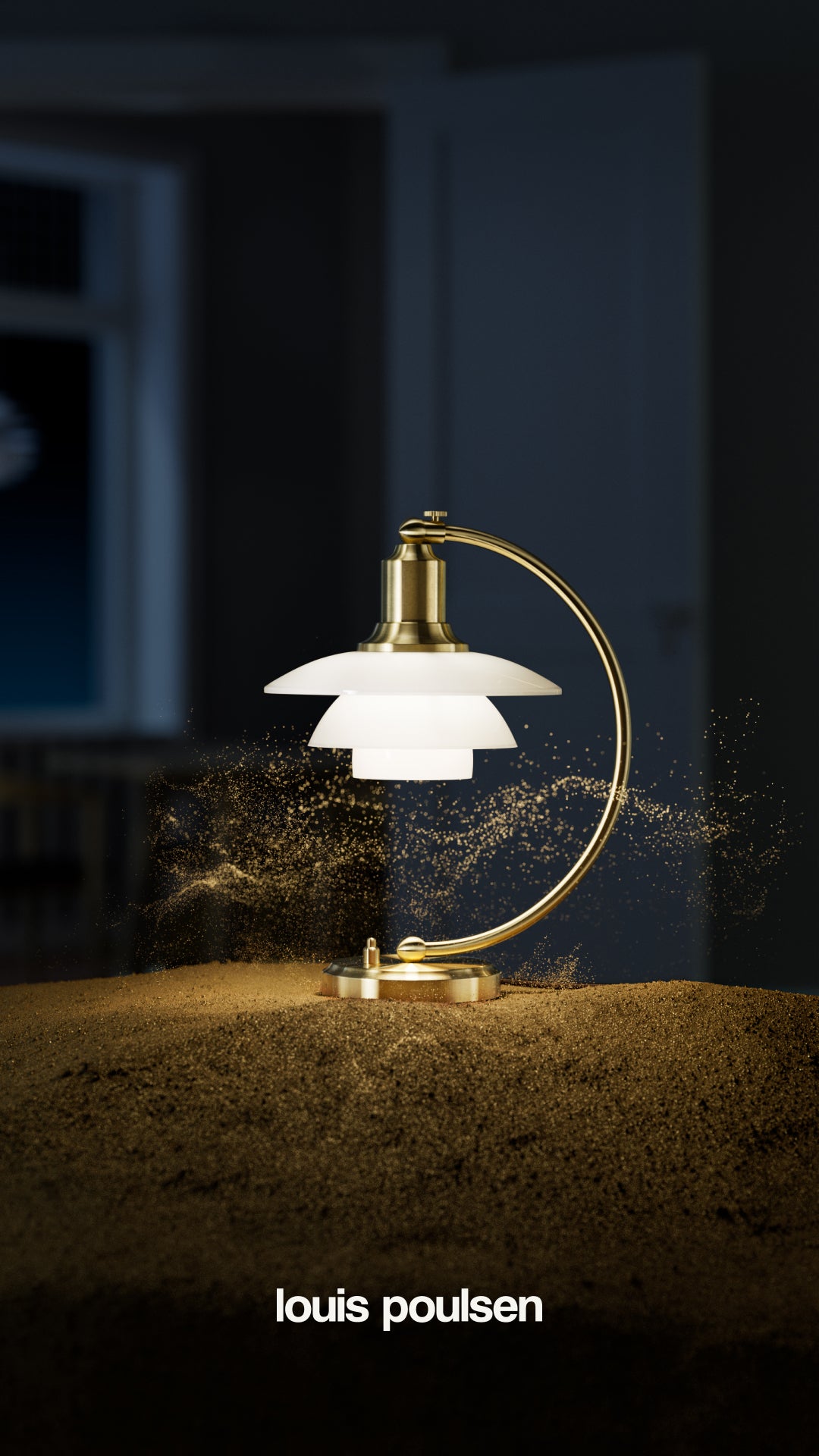 PH 2/2 Luna Bordlampe Messing/Blankt Opalt Glas