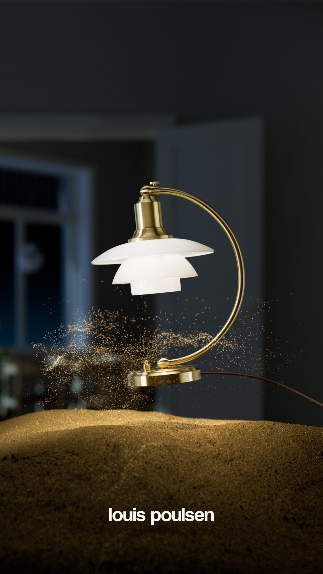 PH 2/2 Luna Bordlampe Messing/Blankt Opalt Glas