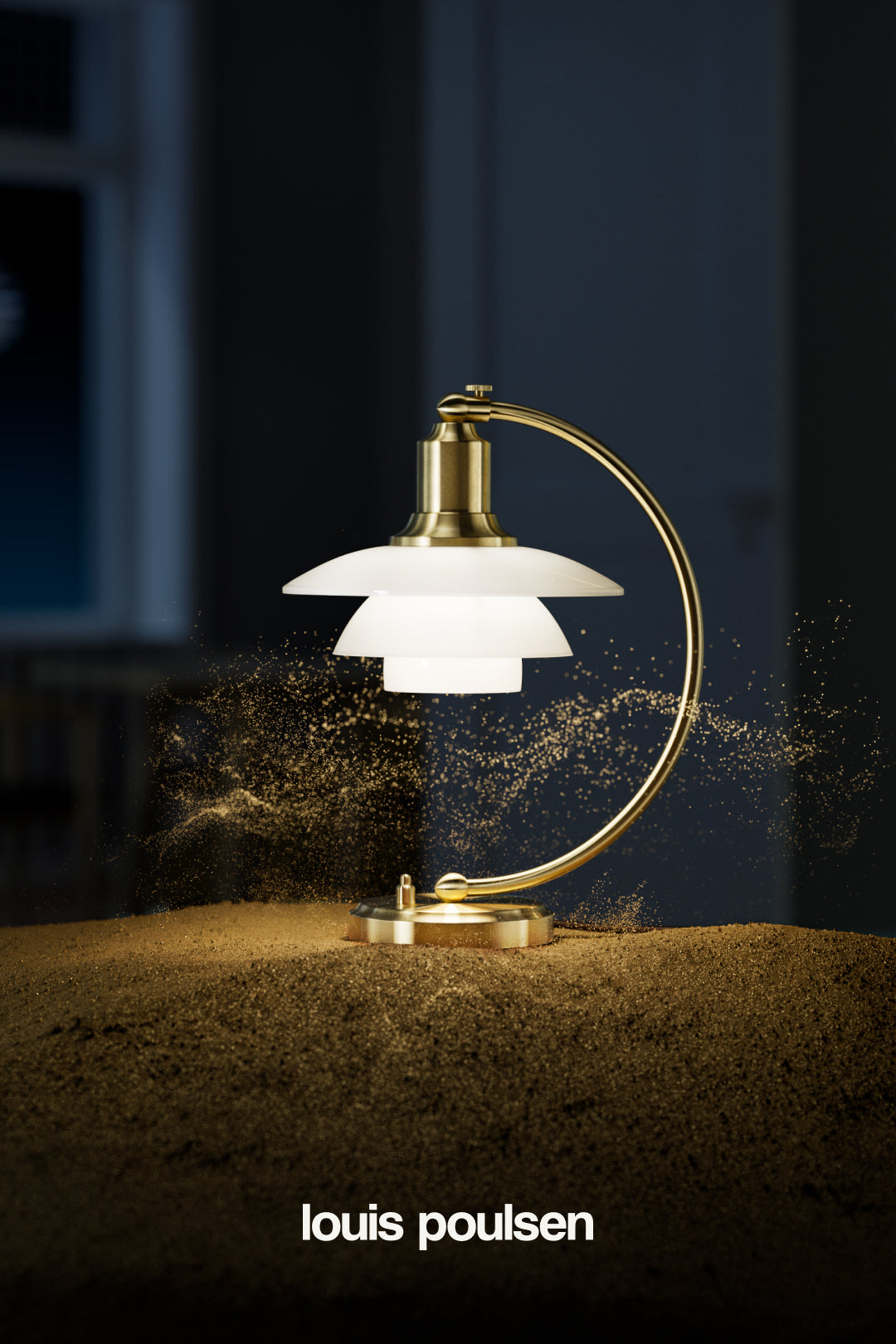 PH 2/2 Luna Bordlampe Messing/Blankt Opalt Glas