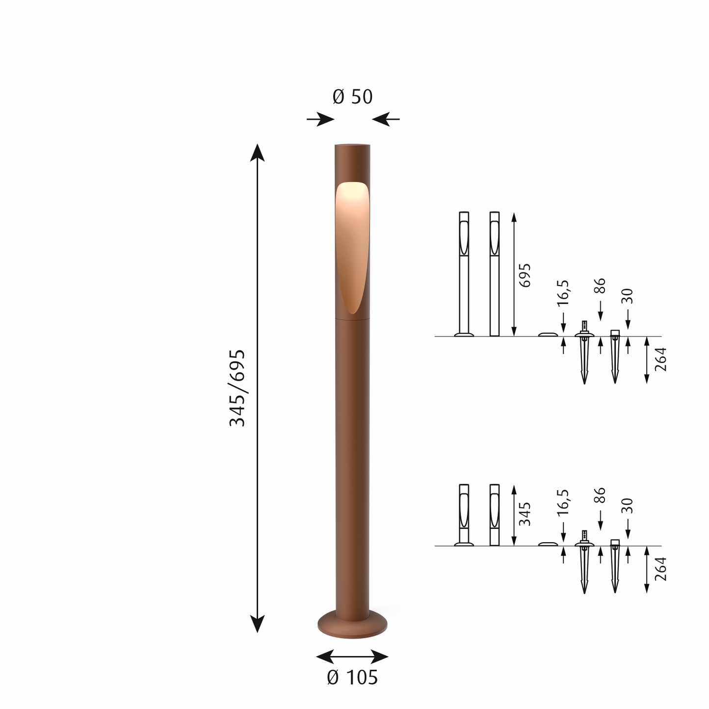 Louis Poulsen Flindt Garden L LED-DA 27K Anker - Corten