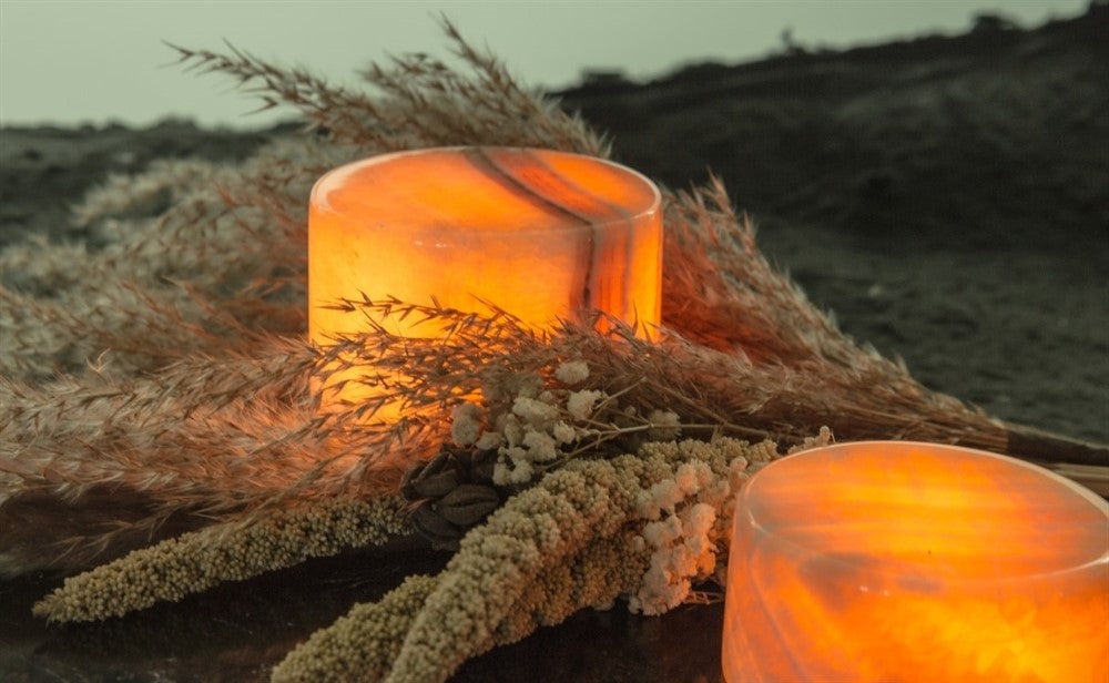 Unison Marble L Beige blank ægte marmor med lys