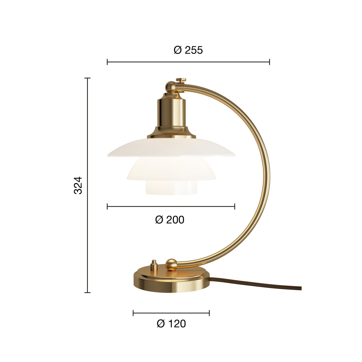 PH 2/2 Luna Bordlampe Messing/Blankt Opalt Glas