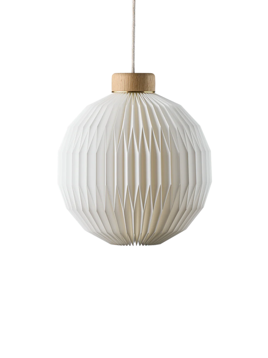 Model 180 fra Le Klint. Plisseret pendel med træ top i lys eg med messing detalje