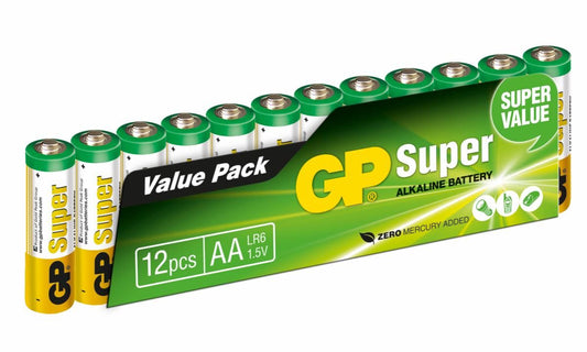 GP Super Alkaline Batterier AA 12 stk - GN-Belysning fra Lampeexperten