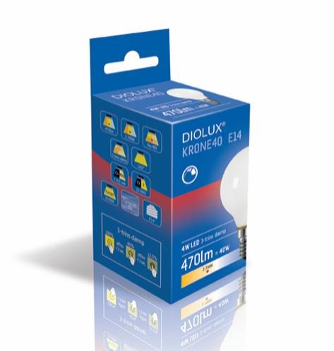 DIOLUX KRONE40 4W 827 E14 470lm 3-DIM fra Lampeexperten