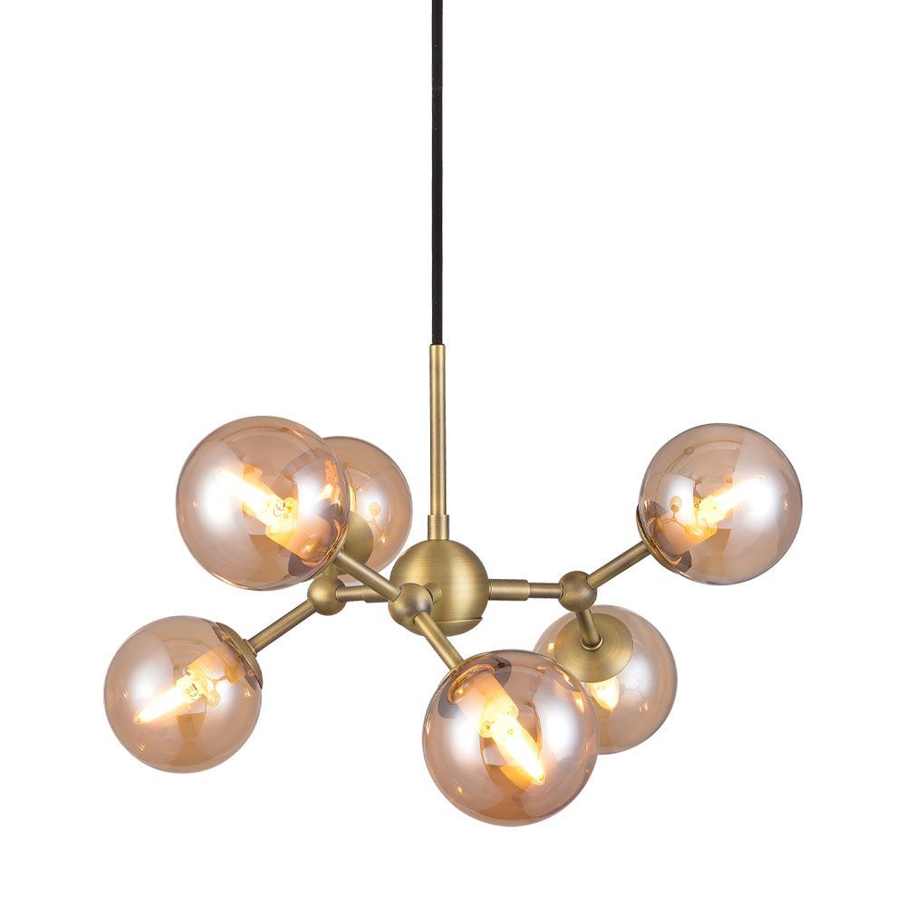 Halo Design - Atom Lysekrone Amber/Antik Messing fra Lampeexperten