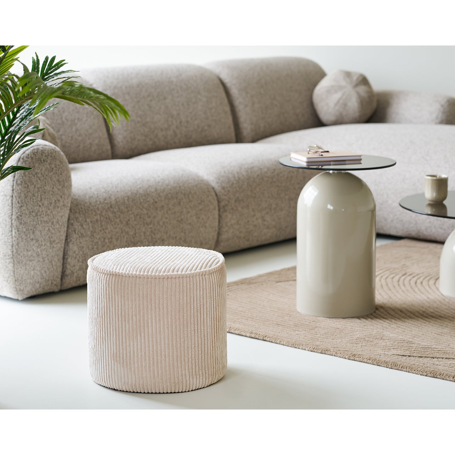 Taupo Puf, fløjl, beige Ø40x35 cm
