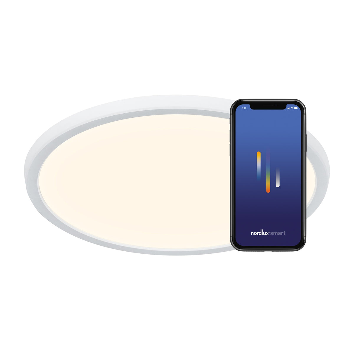 Nordlux Oja Smart 60 hvid LED loftlampe Ø60 cm med 3500 lumen og smart styring af lysstyrke og lysfarve.