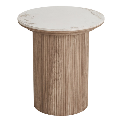 Athens Hjørnebord, keramik bordplade Hvid/brun Ø45x50cm