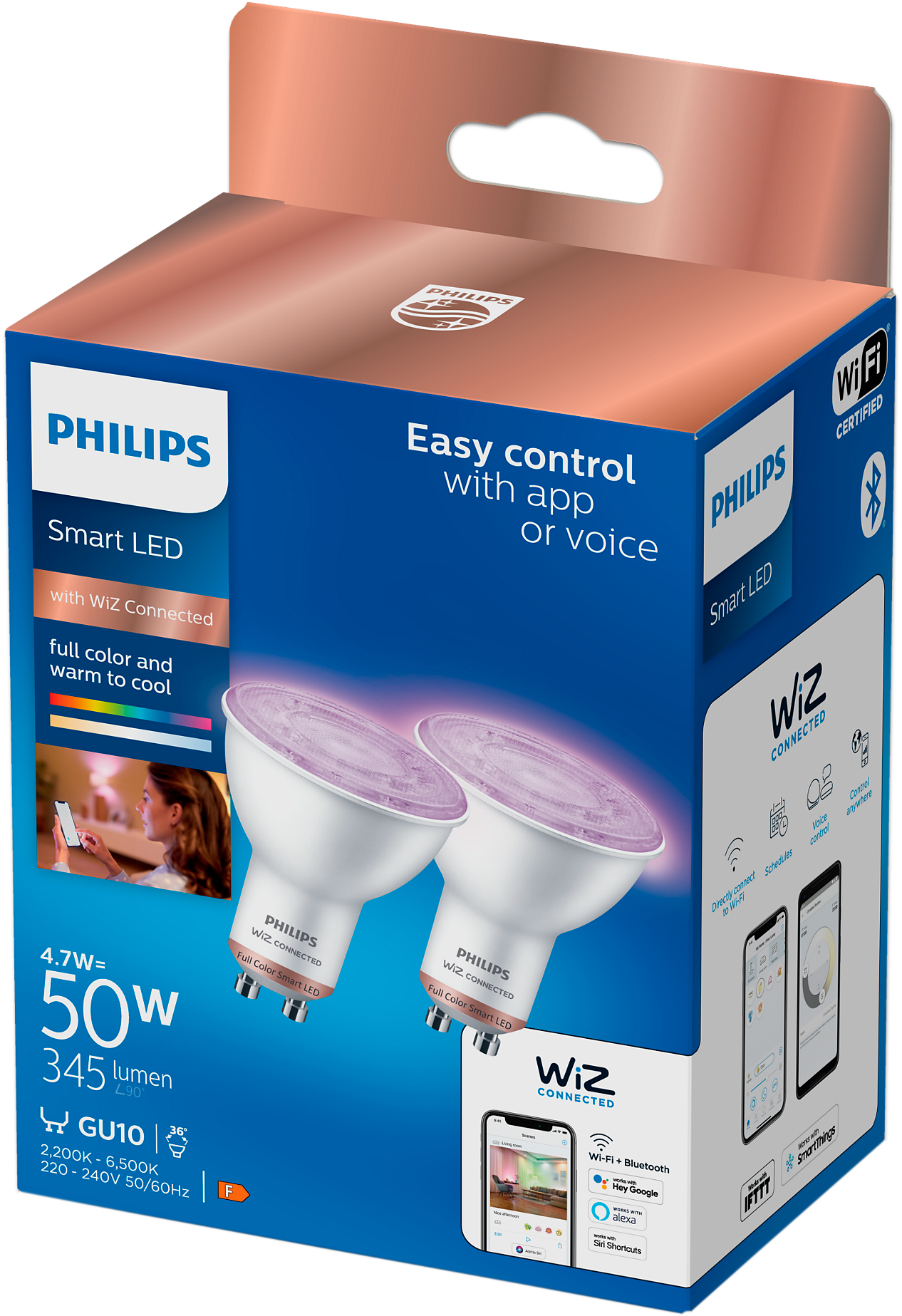 Smart justerbar LED Spot GU10 50W x2