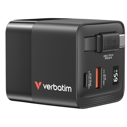 Verbatim GaN Charger 65W med udtrækkelig kabel