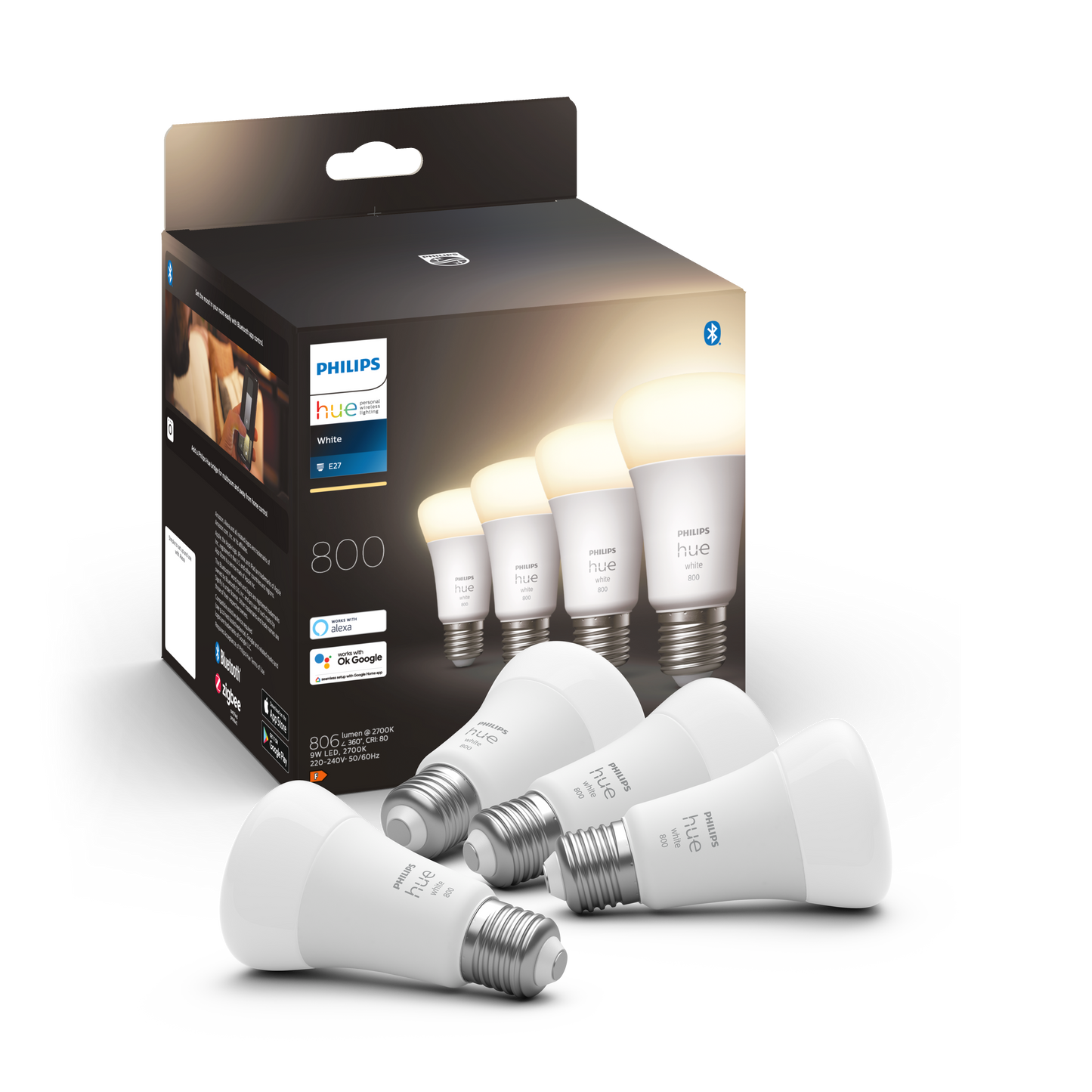 Philips Hue - Vit 9W A60 E27 EU 4Pak