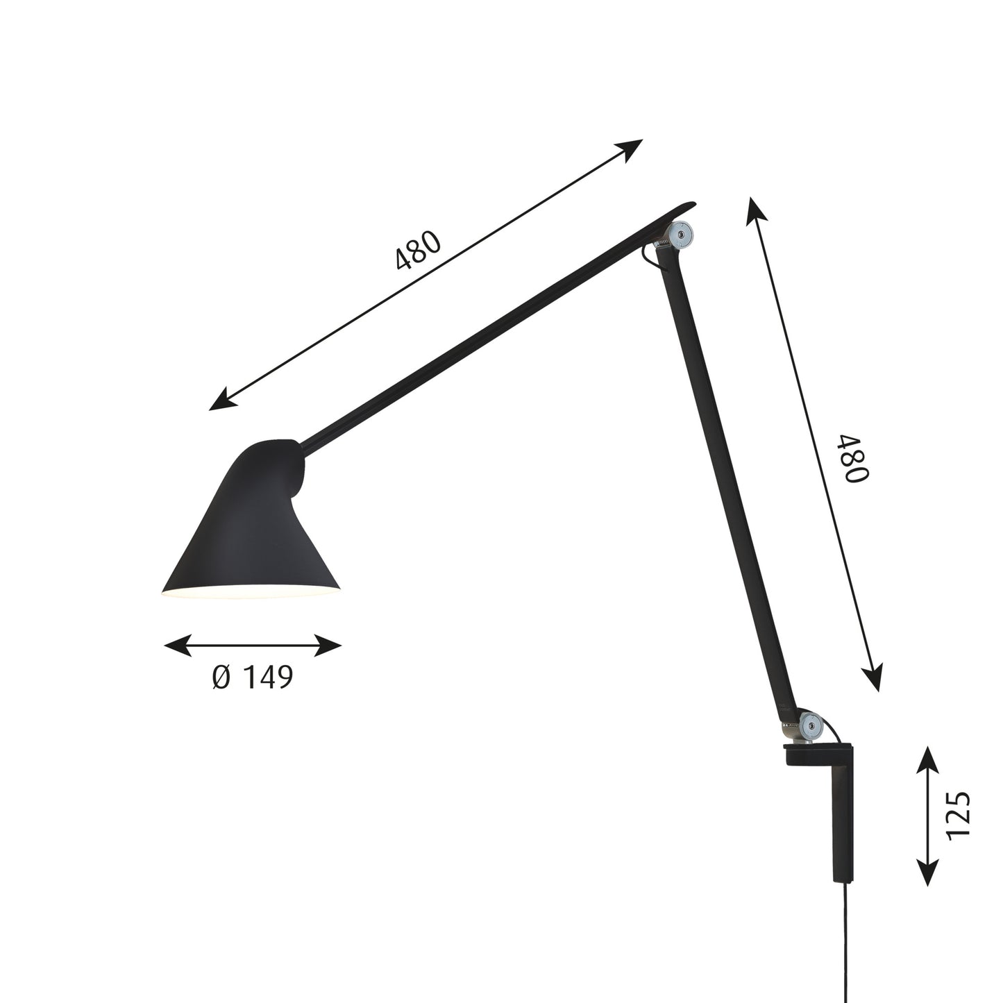 Louis Poulsen - NJP Vägglampa Lång Arm - Svart