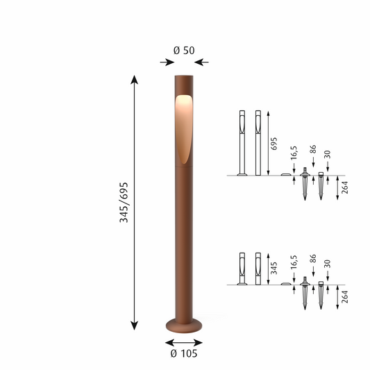 Louis Poulsen Flindt Garden L LED-DA 27K Anker - Corten