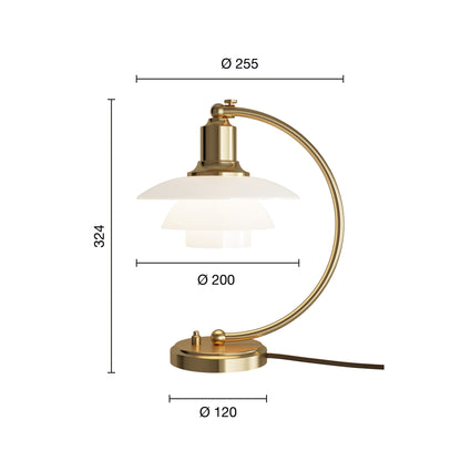 PH 2/2 Luna Bordlampe Messing/Blankt Opalt Glas
