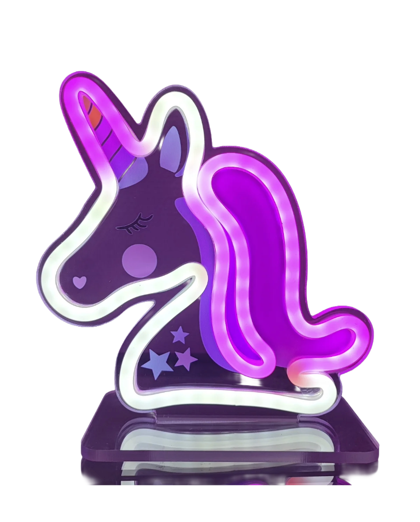 Veliline Neon-skilt UNICORN i plexi-ramme
