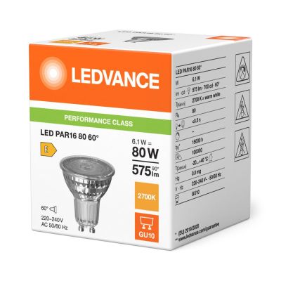 Ledvance GU10 LED spot PAR16 6,1W – 575 lm, 60°, ekstra varm hvid