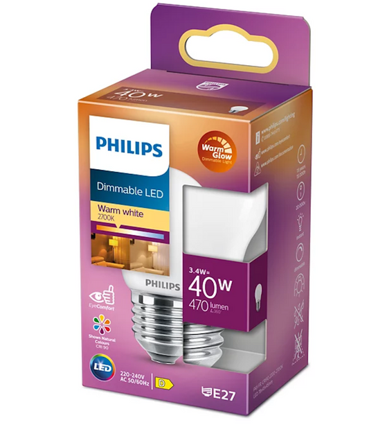 Philips dæmpbar kronepære E27 4,5W(40W)